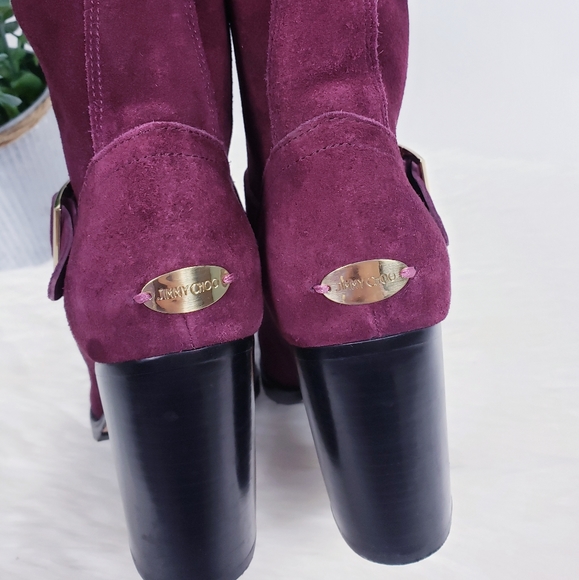 Jimmy Choo Dart buckle biker boots in red - Picture 3 of 8